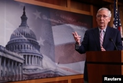 U.S. Senate Majority Leader Mitch McConnell addresses a news conference after the Senate voted to confirm the Supreme Court nomination of Judge Brett Kavanaugh at the U.S. Capitol in Washington, Oct. 6, 2018.