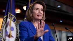 Speaker of the House Nancy Pelosi talks to reporters during a news conference at the Capitol in Washington, Jan. 31, 2019.