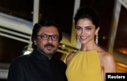 FILE - Actress Deepika Padukone and director Sanjay Leela Bhansali attend the opening of the 13th annual Marrakech International Film Festival in Marrakech, Nov. 29, 2013.