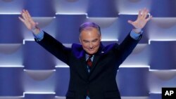 Democratic VP candidate Tim Kaine waves during the Democratic National Convention in July. (AP Photo/J. Scott Applewhite) 