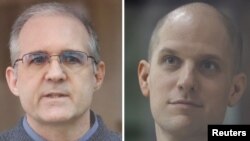 러시아가 억류해온 월스트리트저널 신문의 에반 게르시코비치 기자와 미국 해병대 출신 기업보안 임원 폴 웰런 씨.