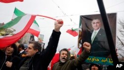 تظاهرات مخالفان جمهوری اسلامی در برابر پارلمان اتحادیه اروپا در استراسبورگ، در حمایت از تروریست اعلام شدن سپاه پاسداران توسط اروپا. 