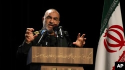 FILE - Islamic Revolutionary Guard Corps chief Hossein Salami speaks in Tehran, Iran, Sept. 21, 2019. 