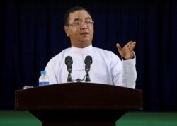 Myanmar's military junta spokesman Zaw Min Tun speaks during the information ministry's press conference in Naypyitaw, Myanmar, March 23, 2021.