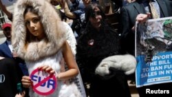 جمعی از هواداران حقوق حیوانات که خواستار ممنوعیت فروش خز هستند - آرشیو