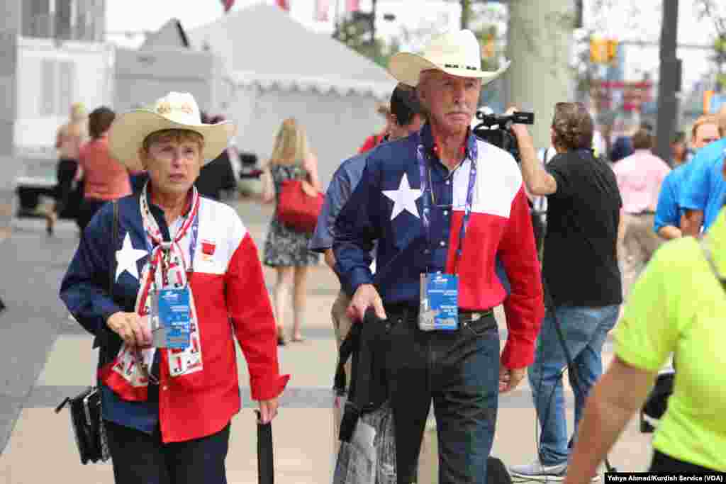 Delegates -- these from the southern U.S. state of Texas -- arrived Monday morning for the start of the Republican National Convention at Quicken Loans Arena, in Cleveland, July 18, 2016.