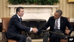 President Barack Obama and NATO Secretary General Anders Fogh Rasmussen at the White House in Washington, May 31, 2013.