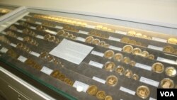 South African Krugerrands, some of the most famous coins in the world. (Darren Taylor for VOA News)