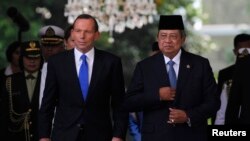 Perdana Menteri Australia Tony Abbott bersama Presiden Susilo Bambang Yudhoyono di Istana Presiden di Jakarta, September 2013. (Reuters/Beawiharta)