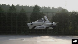 A picture of the flying car by skydrive during tests in Japan. 