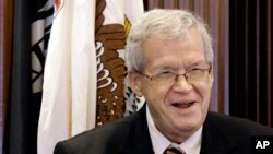 FILE - Former U.S. House Speaker Dennis Hastert addresses the Illinois House, May 2, 2013.