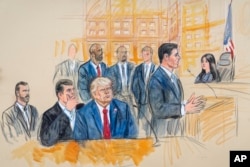 Sketsa suasana persidangan mantan presiden AS Donald Trump di Gedung Pengadilan Federal di Washington, Kamis, 3 Agustus 2023. (Foto: Dana Verkouteren via AP)