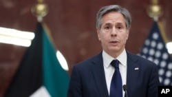 U.S. Secretary of State Antony Blinken speaks at a news conference with Kuwaiti Foreign Minister Sheikh Ahmed Nasser Al Mohammed Al Sabah (not pictured) at the Ministry of Foreign Affairs in Kuwait City, Kuwait, July 29, 2021. 