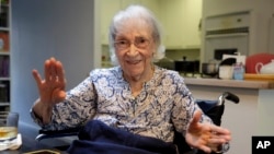 FILE - In this May 29, 2015 photo, artist Carmen Herrera is interviewed in her New York studio.