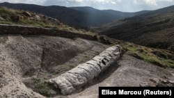 A fossilized tree is seen at the Petrified Forest National Park on the island of Lesbos, Greece. Picture taken January 21, 2021. (REUTERS PHOTO/Elias Marcou)