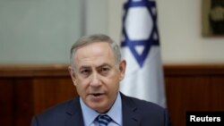 Israeli Prime Minister Benjamin Netanyahu attends the weekly cabinet meeting at his office in Jerusalem, March 5, 2017.