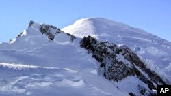 FILE - Mont Blanc, western Europe's highest mountain, as seen from the French side.