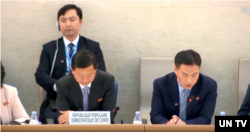 7일 스위스 제네바 유엔 본부에서 진행된 북한 인권에 대한 네 번째 보편적 정례검토(UPR) 심사에서 북한측 대표가 발언하고 있다. 출처 = UN TV