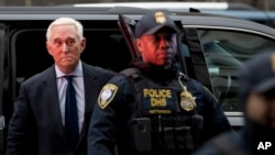 FILE - Former adviser for President Donald Trump, Roger Stone, arrives at Federal Court, in Washington, Jan. 29, 2019.