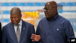 Mokonzi ya Anolga Joao Lourenço (G)na mokokani wa ye ya RDc Félix Tshisekedi na libongo lya Lobito, Angola, 4 sanza ya zomi na mibale 2024.
