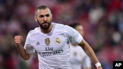 Karim Benzema, du Real Madrid, après avoir marqué contre l'Athletic Bilbao, le 23 septembre 2015.
