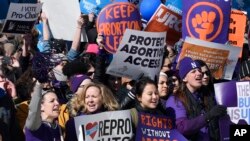 Des manifestants pro-avortement devant la Cour suprême à Washington, le 2 mars 2016. (AP Photo/Susan Walsh)