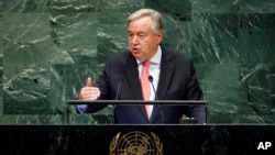 U.N. Secretary General Antonio Guterres addresses the 73rd session of the United Nations General Assembly, at U.N. headquarters, Sept. 25, 2018.