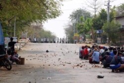 Demonstrators who demand the release of detained anti-military coup protest organizers are seen on a road in Myaing, Magway, Myanmar, March 11, 2021. (Credit: VOA Burmese Service)