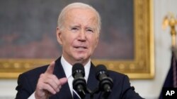 조 바이든 미국 대통령이 지난 7월 워싱턴 국무부 청사에서 하마스의 이스라엘 침공에 관한 미국 정부의 입장을 밝히고 있다.