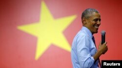 FILE - U.S. President Barack Obama reacts as he attends a town hall meeting with members of the Young Southeast Asian Leaders Initiative at the GEM Center in Ho Chi Minh City, Vietnam, May 25, 2016. 
