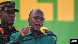 FILE - Tanzania's President John Magufuli speaks at the Jamhuri Stadium in Dodoma, Tanzania, Aug. 29, 2020.