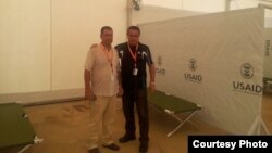 Cuban doctors pose for a photo inside the Field Hospital in Monrovia, Liberia. 