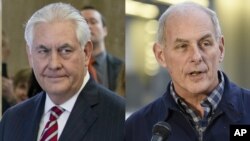 From left, State Department Secretary Rex Tillerson and Department of Homeland Security Secretary John Kelly and will travel to Mexico next week, U.S. and Mexican officials said, Feb. 15, 2017.