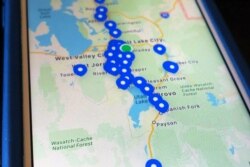 A smartphone app built for the state of Utah displaying coronavirus test sites. The app tracks symptoms and shares location data for contact tracing.