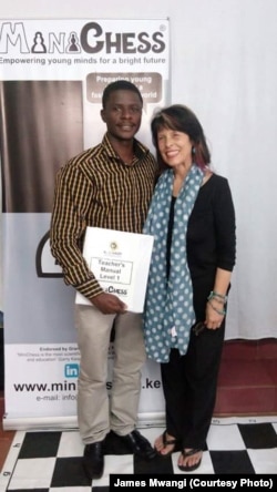 Tom Amwai after being certified as a Mini Chess teacher.