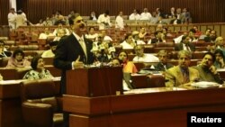 Pakistan Prime Minister Yusuf Raza Gilani speaks during parliament session in Islamabad May 9, 2011.