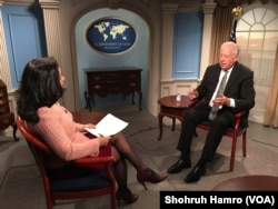 Under Secretary of State for Political Affairs Thomas Shannon talks to Navbahor Imamova, VOA Uzbek, Washington, D.C.,April 13, 2018
