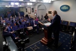 President Donald Trump speaks during a news conference at the White House, July 22, 2020, in Washington.