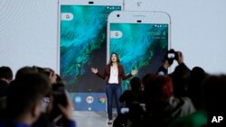 Sabrina Ellis, Google director of product management, talks about the new Google Pixel phone during a product event in San Francisco, California, Oct. 4, 2016. 