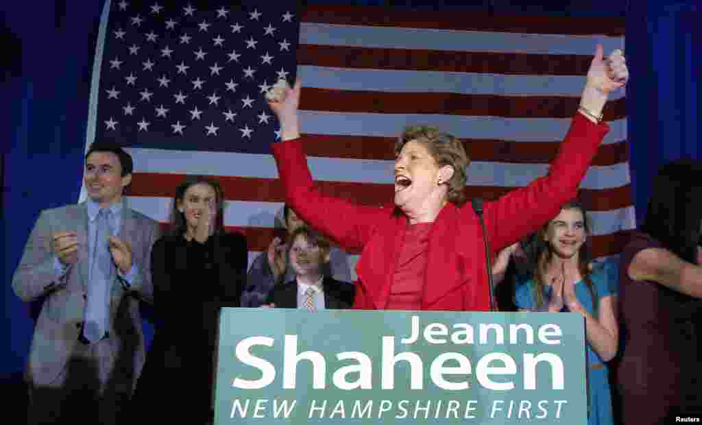 Nyu Xampshir shtatidan demokrat senator Jan Shahin qayta saylanganini g&#39;alaba qilayapti. 