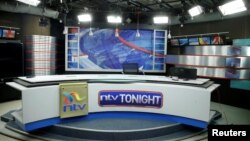 An empty studio of a Kenyan TV channel is seen following its coverage of opposition leader Raila Odinga's mock presidential inauguration this week, at the Nation Group media building in Nairobi, Kenya, Feb. 1, 2018.
