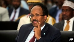 FILE - Somalia's President Mohamed Abdullahi Mohamed, also known as Farmajo, attends his inauguration ceremony in Mogadishu, Feb. 22, 2017.