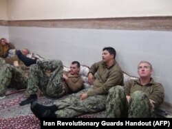 U.S. sailors under detention in the Farsi Island by Iran's Revolutionary Guards after investigations showed their patrol boats had entered Iranian waters unintentionally, Jan. 13, 2016.