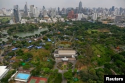 Anti-government protesters' tents are set up inside Bangkok's Lumpini Park, Thailand, March 1, 2014.