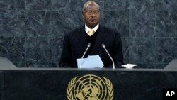 Yoweri Kaguta Museveni, president of Uganda, speaks at the United Nations in New York on Sept. 24, 2013.