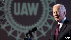 U.S. President Joe Biden speaks at the United Auto Workers political convention at the Marriott Marquis in Washington on Jan. 24, 2024. The UAW endorsed Biden in the 2024 presidential election.