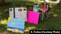 Nine-year-old Maya Forbes raised $25 from her lemonade stand in Germantown, MD, Aug. 11, 2018. Mayan and her mother also raised money through yard sales and benefit workouts. They hope to bring the donations back to Bangladesh in November.