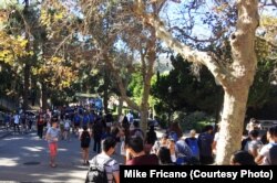 Students take the Bruin Walk at the University of California, Los Angeles.