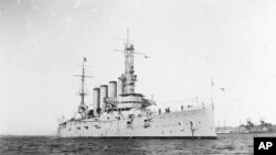 FILE - In this Jan. 28, 1915, file photo, made available by the U.S. Naval History and Heritage Command shows the USS San Diego while serving as flagship of the Pacific Fleet.