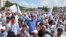Supporters of ‘United Andhra Pradesh’ shout slogans during a protest at Karnool district in Andhra Pradesh state, India, Oct. 7, 2013.